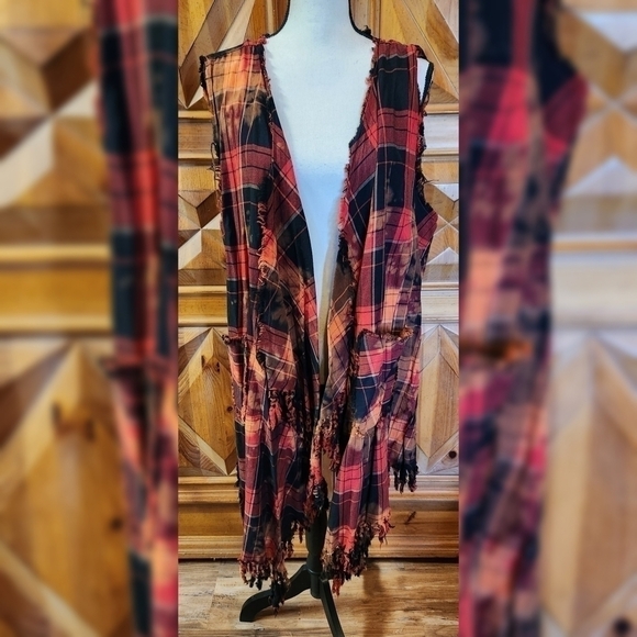 glitzy Girlz Jackets & Blazers - Glitzy Girlz Plaid Embroidered Back Boho Rodeo Western Duster Vest Sz 1x